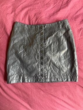 Free People Black Faux Leather Snap-Front Mini Skirt